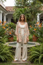 Kimono beige hojas jardín colonial - frente