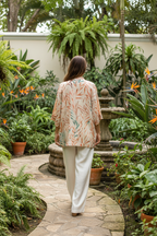 Kimono beige hojas jardín colonial - espalda