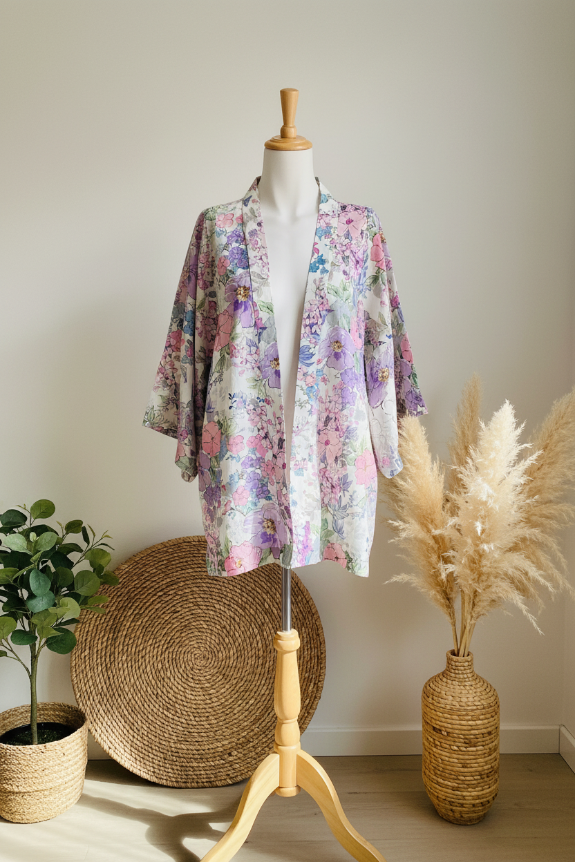 Kimono acuarela floral maniquí aesthetic