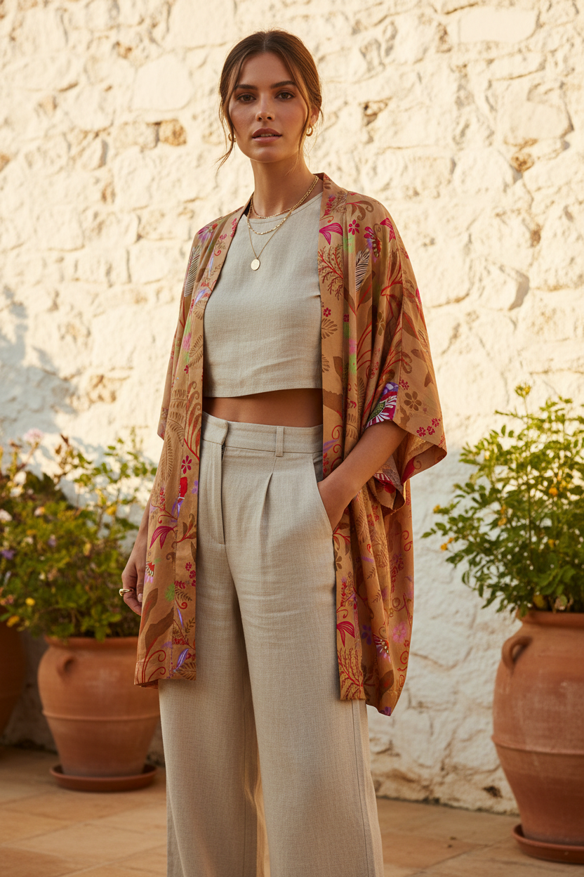 Kimono Karen - Outfit lino beige