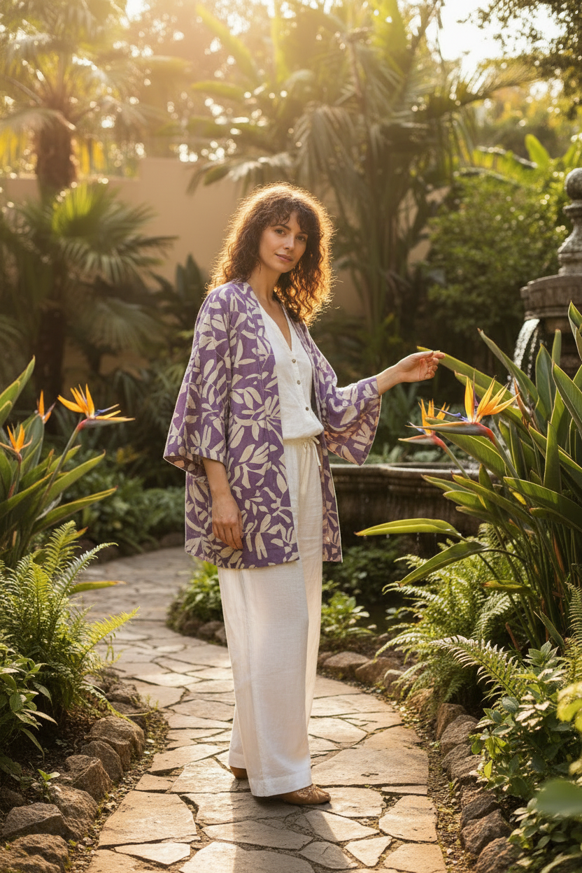 Kimono lavender vista frontal jardín