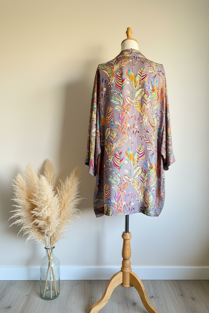 Kimono plumas gris - maniquí trasera set limpio