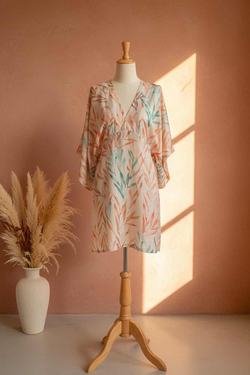 Kimono Tropical Crema - Maniquí Vista Frontal