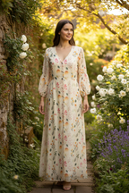 Vestido floral - close-up jardín falda larga correcta