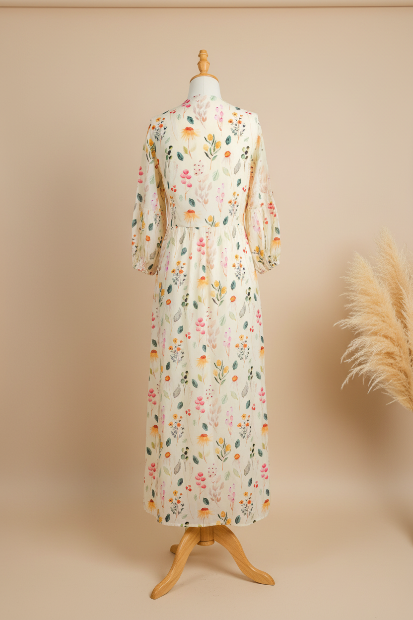 Vestido floral - maniquí editorial trasera